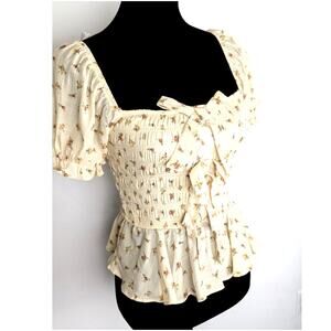 Trixxi Top SzM(See meas) Rayon/Poly Gauze floral  Baby doll milkmaid NWT